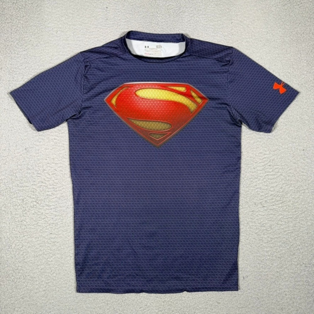 Under Armour Shirt Mens Large Blue Superman Compression Performance Stretch Gym